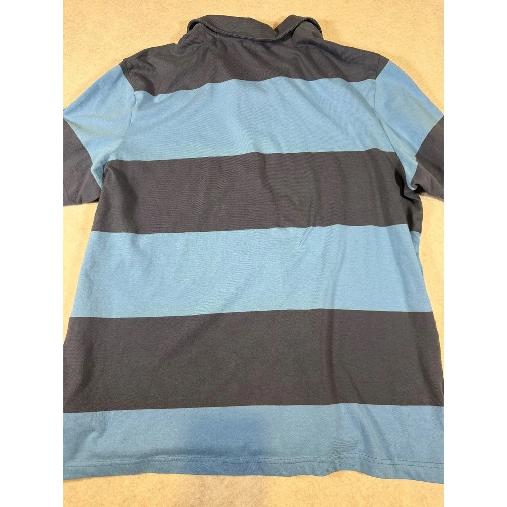 Adidas Men's XL Polo Shirt Blue Navy Stripe Short Sleeve Golf Casual Performance - Picture 2 of 7